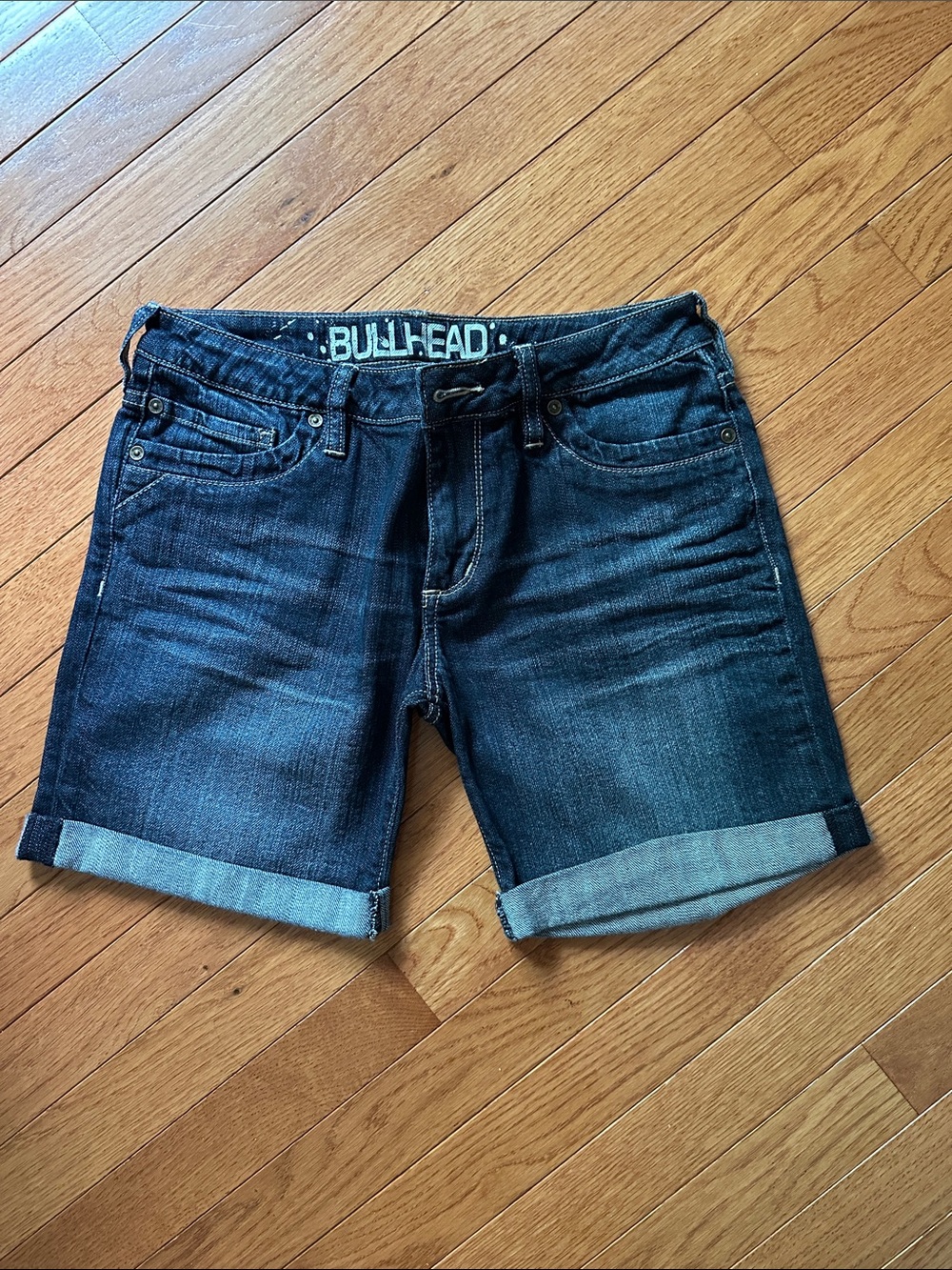 Bullhead Indigo Blue Rolled Hem Denim Shorts